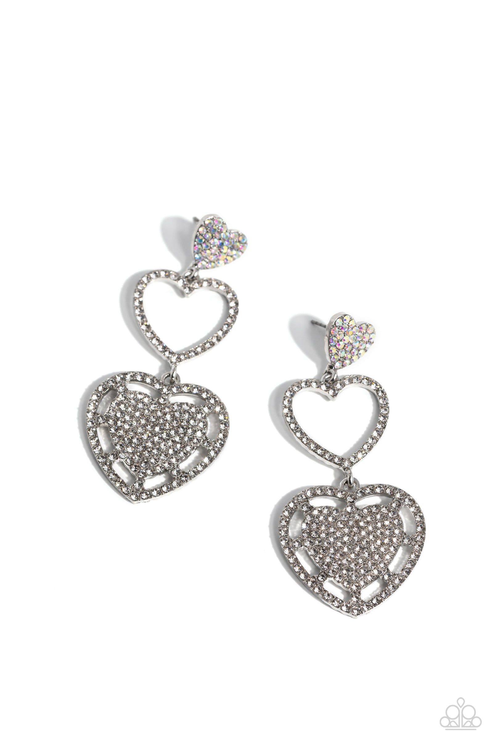 Couples Celebration White Rhinestone Heart Earrings - Paparazzi Accessories- lightbox - CarasShop.com - Paparazzi Jewelry by Cara Jewels