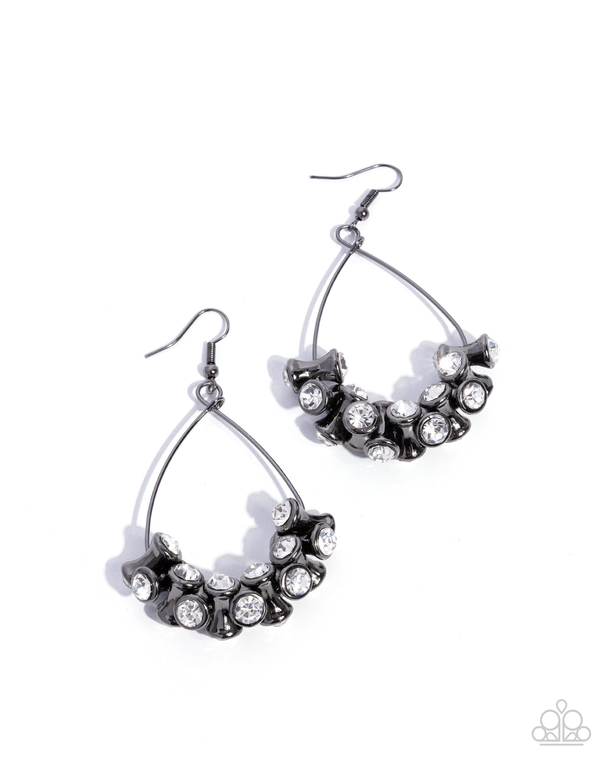 Courageous Chandelier Gunmetal Black & White Rhinestone Earrings - Paparazzi Accessories- lightbox - CarasShop.com - Paparazzi Jewelry by Cara Jewels