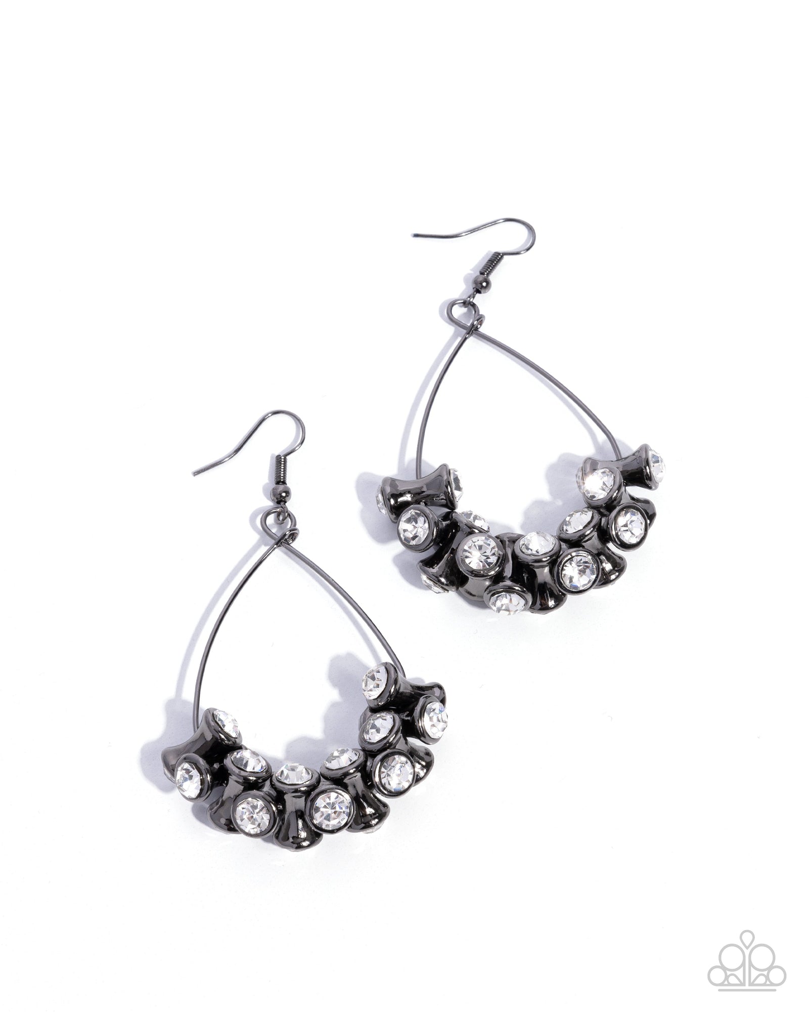 Courageous Chandelier Gunmetal Black & White Rhinestone Earrings - Paparazzi Accessories- lightbox - CarasShop.com - Paparazzi Jewelry by Cara Jewels