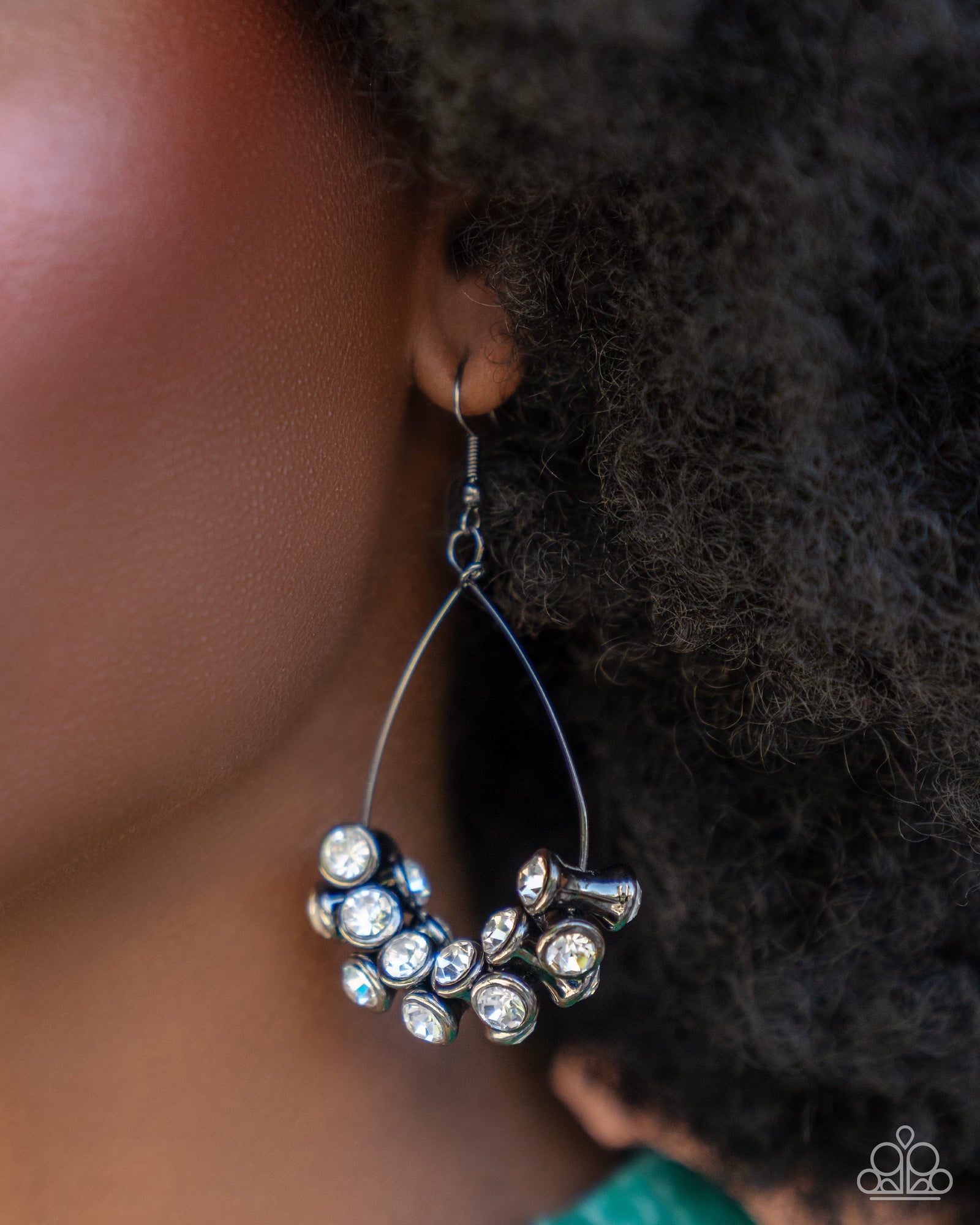 Courageous Chandelier Gunmetal Black & White Rhinestone Earrings - Paparazzi Accessories- lightbox - CarasShop.com - Paparazzi Jewelry by Cara Jewels
