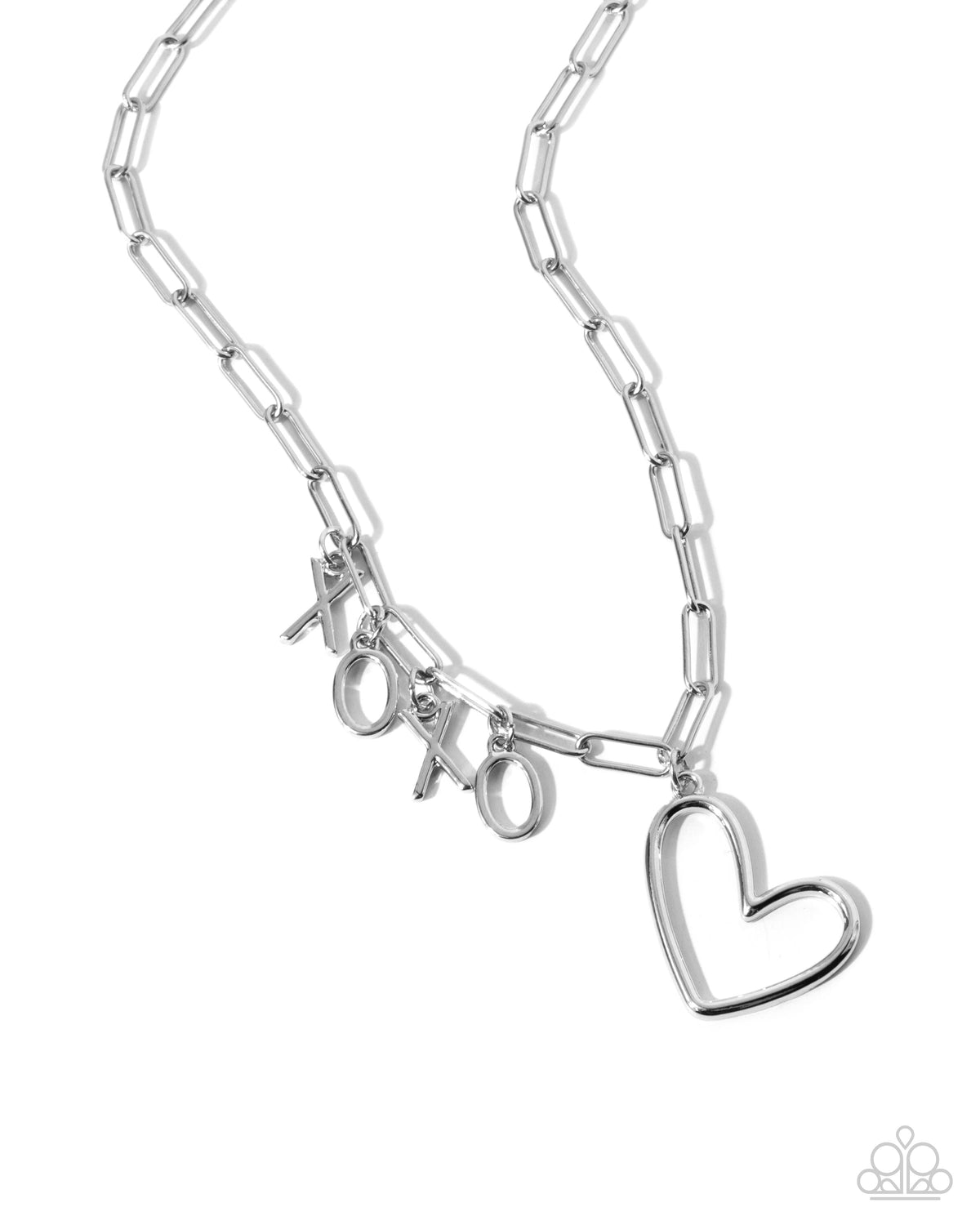 Courting Chains Silver Heart Necklace - Paparazzi Accessories- lightbox - CarasShop.com - Paparazzi Jewelry by Cara Jewels