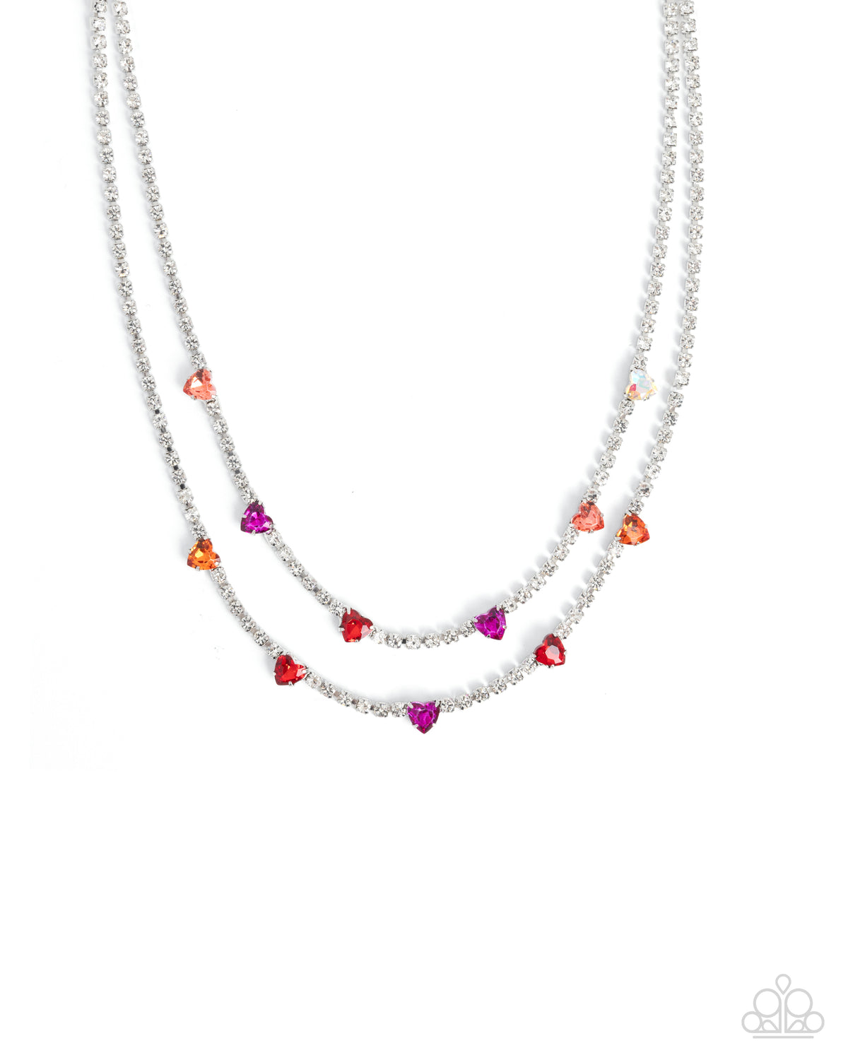 Courting Closeness Red, Multi & White Rhinestone Heart Necklace - Paparazzi Accessories- lightbox - CarasShop.com - Paparazzi Jewelry by Cara Jewels