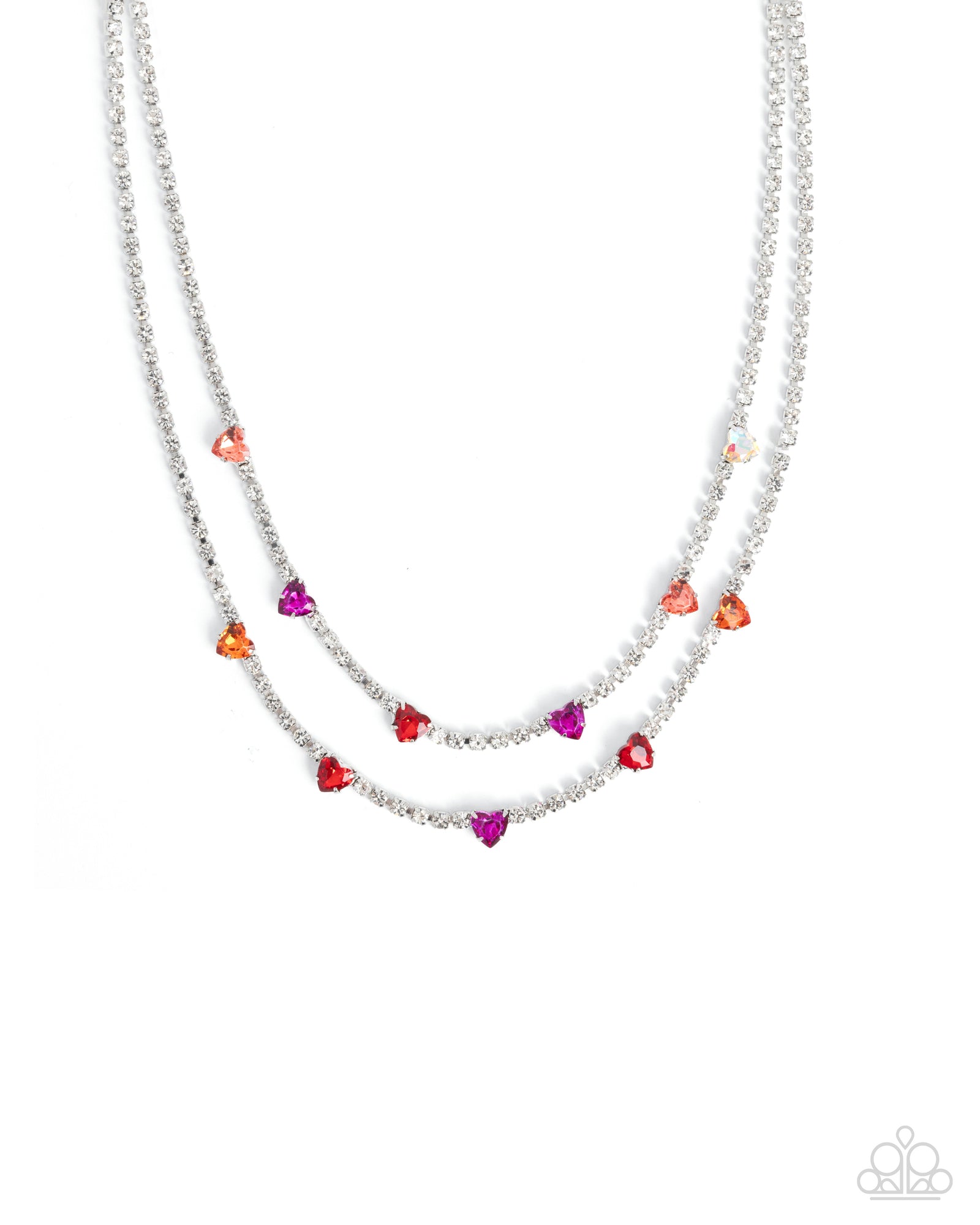 Courting Closeness Red, Multi & White Rhinestone Heart Necklace - Paparazzi Accessories- lightbox - CarasShop.com - Paparazzi Jewelry by Cara Jewels