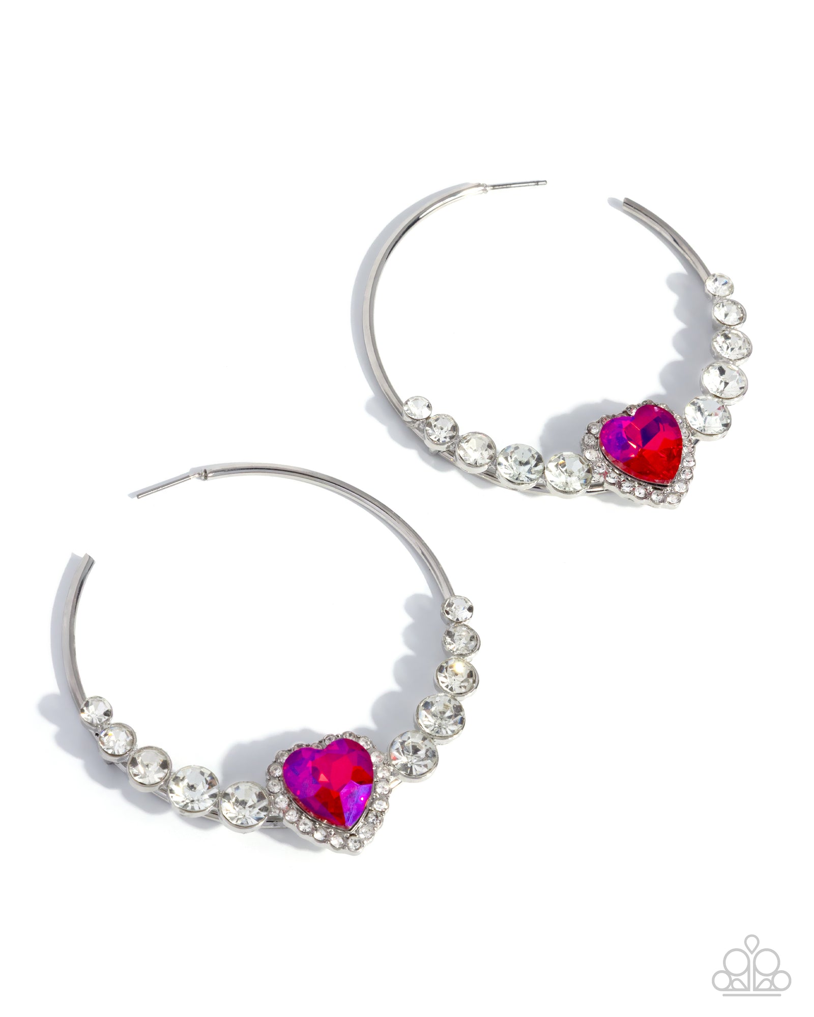 Courting Confidence Pink Gem Heart Hoop Earrings - Paparazzi Accessories- lightbox - CarasShop.com - Paparazzi Jewelry by Cara Jewels