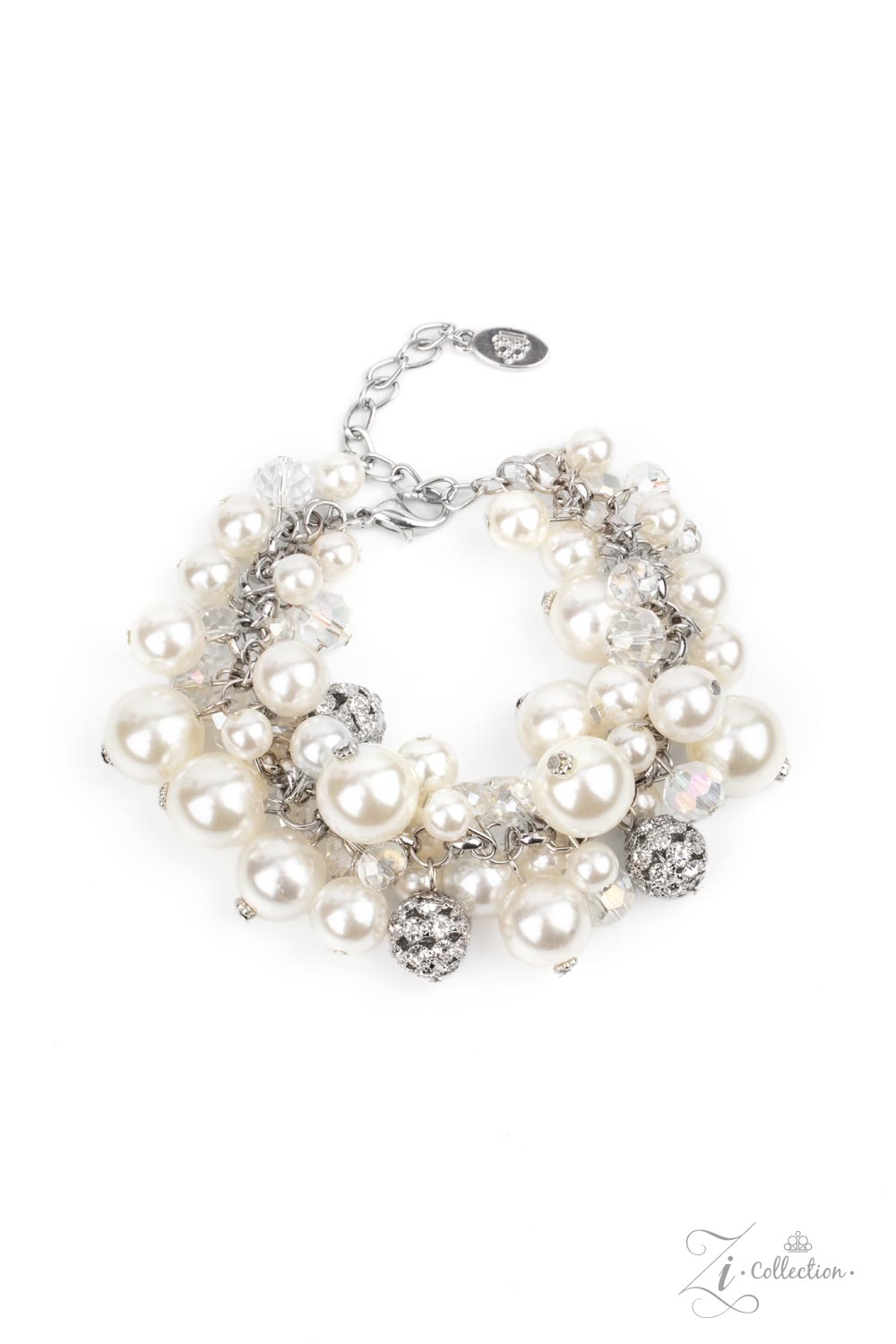 Couture Celebrator White Pearl & Rhinestone Zi Collection Bracelet - Paparazzi Accessories- lightbox - CarasShop.com - Paparazzi Jewelry by Cara Jewels