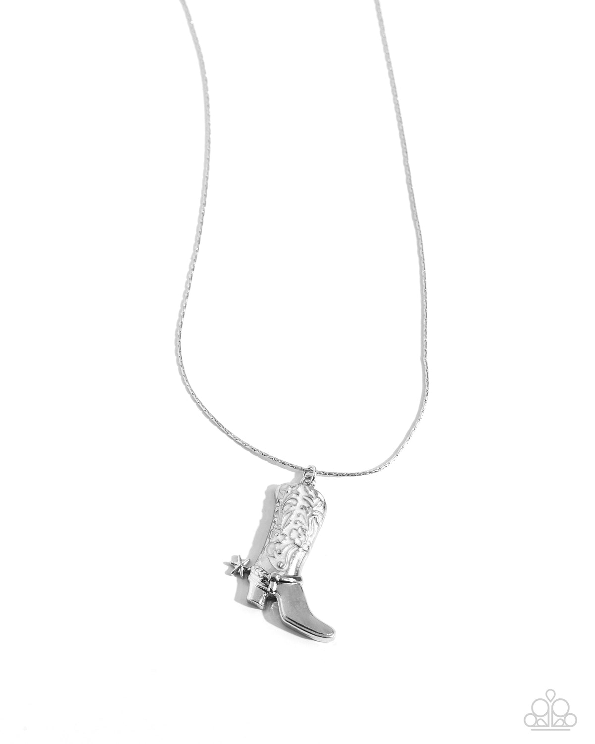 Cowboy Confidence White Boot Charm Necklace - Paparazzi Accessories- lightbox - CarasShop.com - Paparazzi Jewelry by Cara Jewels