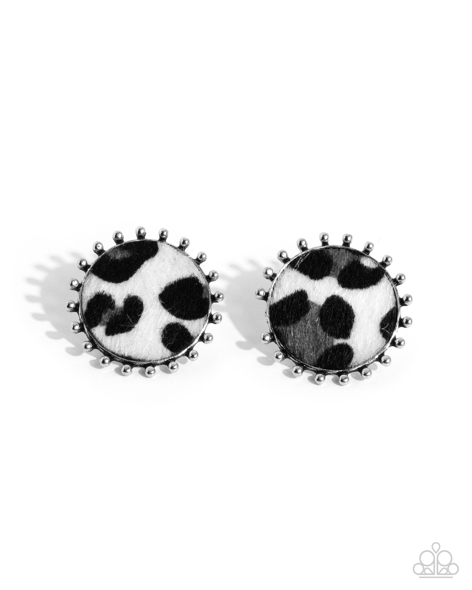 Cowhide Couture Black & White Post Earrings - Paparazzi Accessories- lightbox - CarasShop.com - Paparazzi Jewelry by Cara Jewels