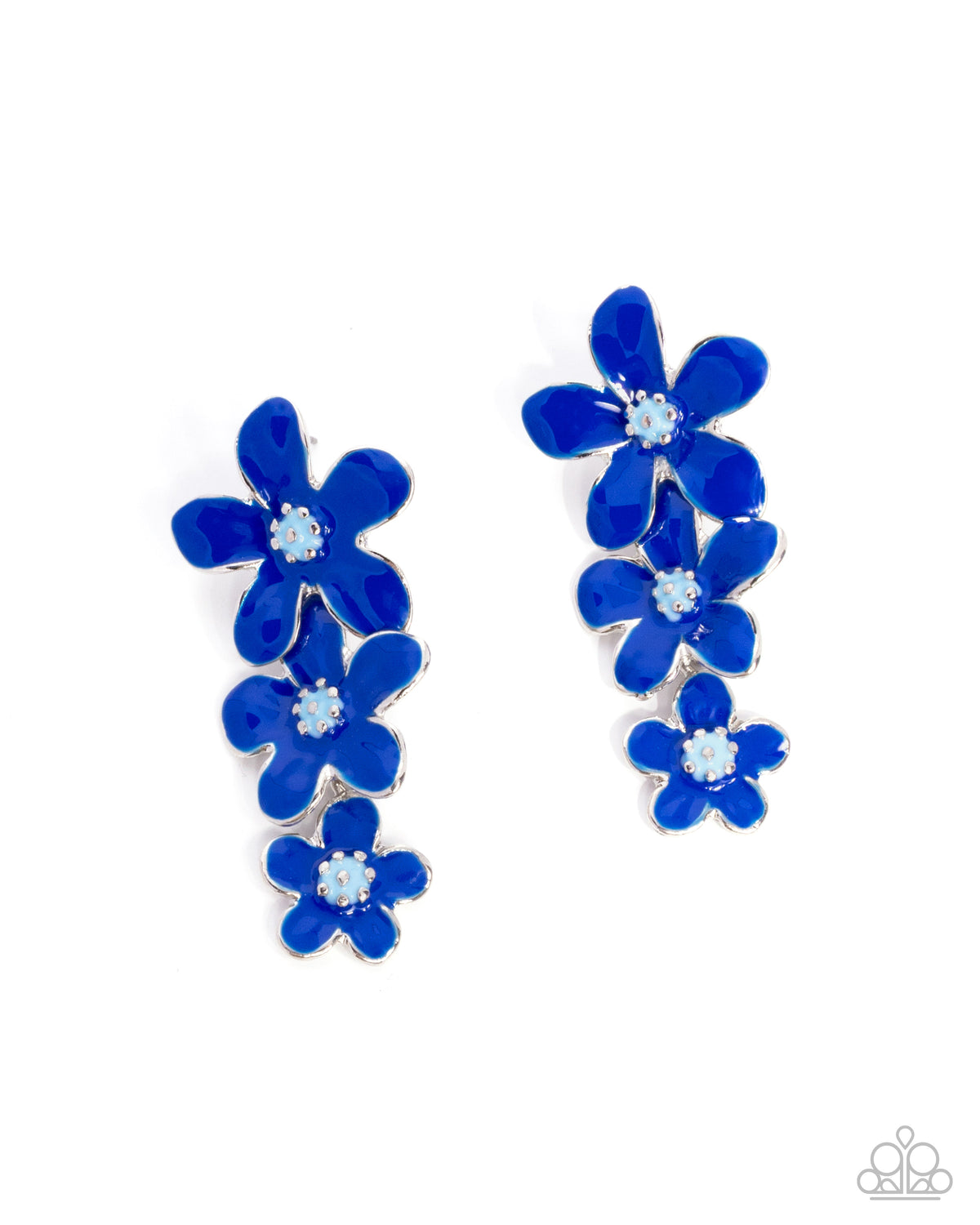 Crack of BLOOM Blue Flower Earrings - Paparazzi Accessories- lightbox - CarasShop.com - Paparazzi Jewelry by Cara Jewels