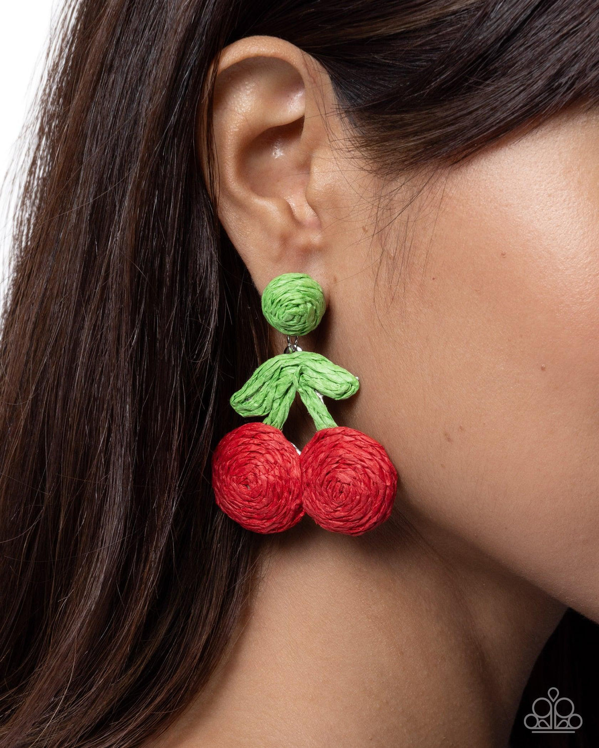 Crafted Cherry Red Raffia Earrings - Paparazzi Accessories-on model - CarasShop.com - Paparazzi Jewelry by Cara Jewels