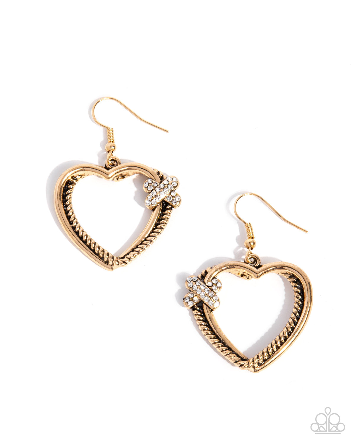 Crisscross Courtship Gold Heart Earrings - Paparazzi Accessories- lightbox - CarasShop.com - Paparazzi Jewelry by Cara Jewels