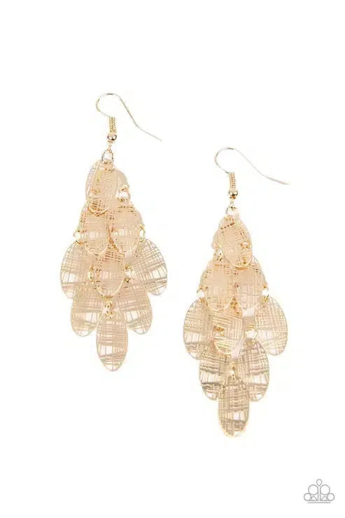 Cross It Off My List Gold Earrings - Paparazzi Accessories- lightbox - CarasShop.com - Paparazzi Jewelry by Cara Jewels
