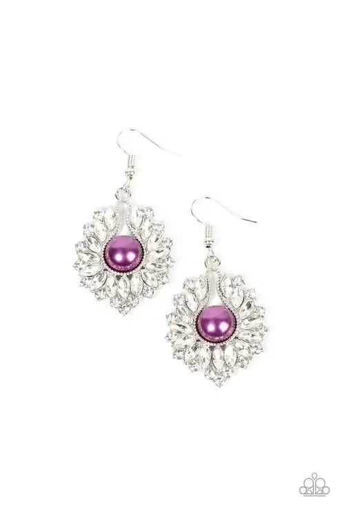 Crowns Required Purple Earrings - Paparazzi Accessories- lightbox - CarasShop.com - Paparazzi Jewelry by Cara Jewels
