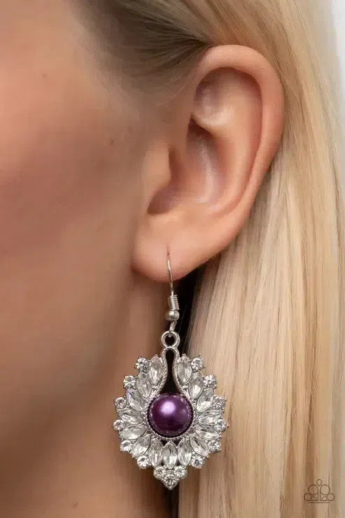Crowns Required Purple Earrings - Paparazzi Accessories-on model - CarasShop.com - Paparazzi Jewelry by Cara Jewels