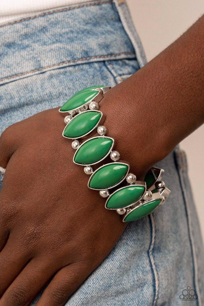 Cry Me a Rivera Green Bracelet - Paparazzi Accessories- on model - CarasShop.com - Paparazzi Jewelry by Cara Jewels