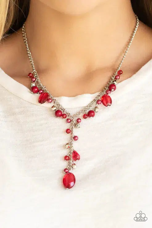 Crystallized Couture Red Necklace - Paparazzi Accessories- on model - CarasShop.com - Paparazzi Jewelry by Cara Jewels