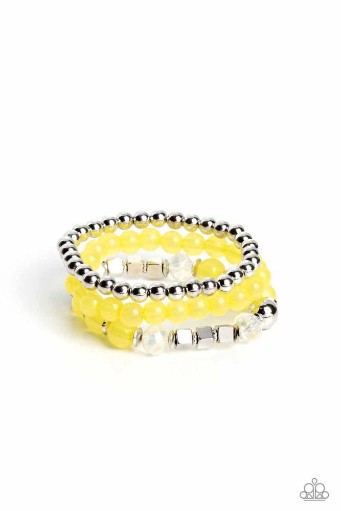 CUBE Your Enthusiasm Yellow Bracelet - Paparazzi Accessories- lightbox - CarasShop.com - Paparazzi Jewelry by Cara Jewels