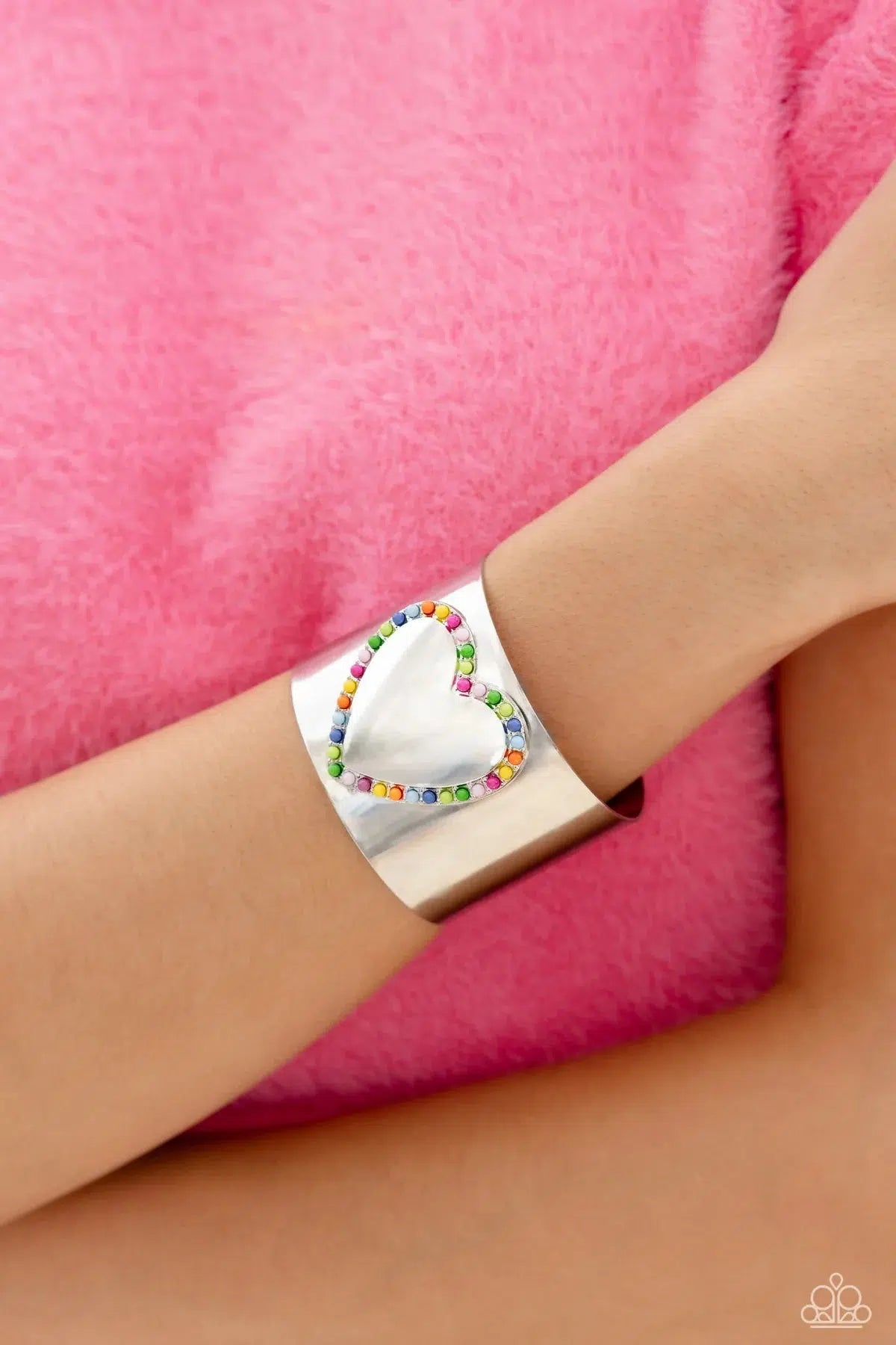 Cuffing Season Multi Heart Cuff Bracelet - Paparazzi Accessories- on model - CarasShop.com - Paparazzi Jewelry by Cara Jewels