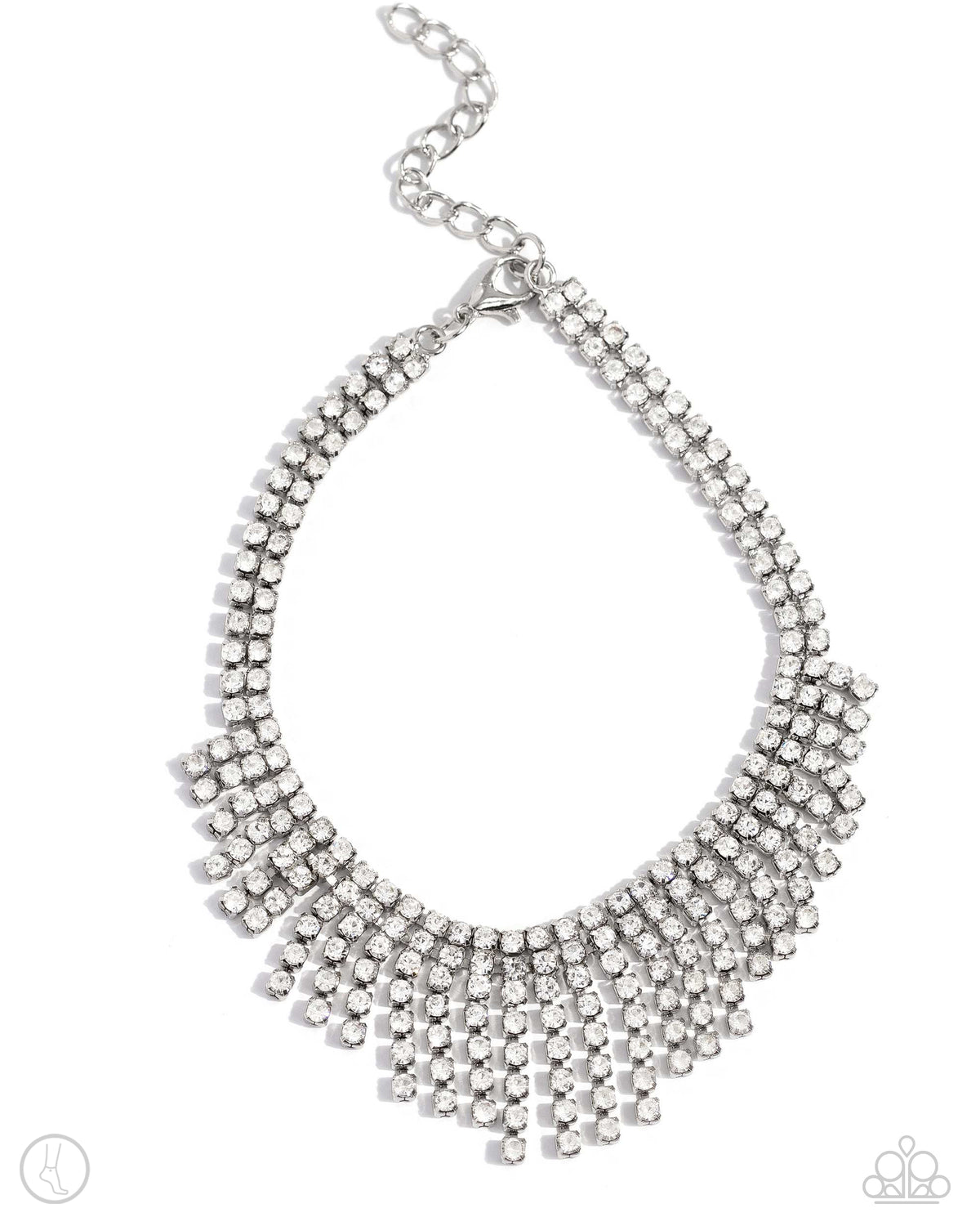 Curtain Confidence White Rhinestone Anklet - Paparazzi Accessories- lightbox - CarasShop.com - Paparazzi Jewelry by Cara Jewels