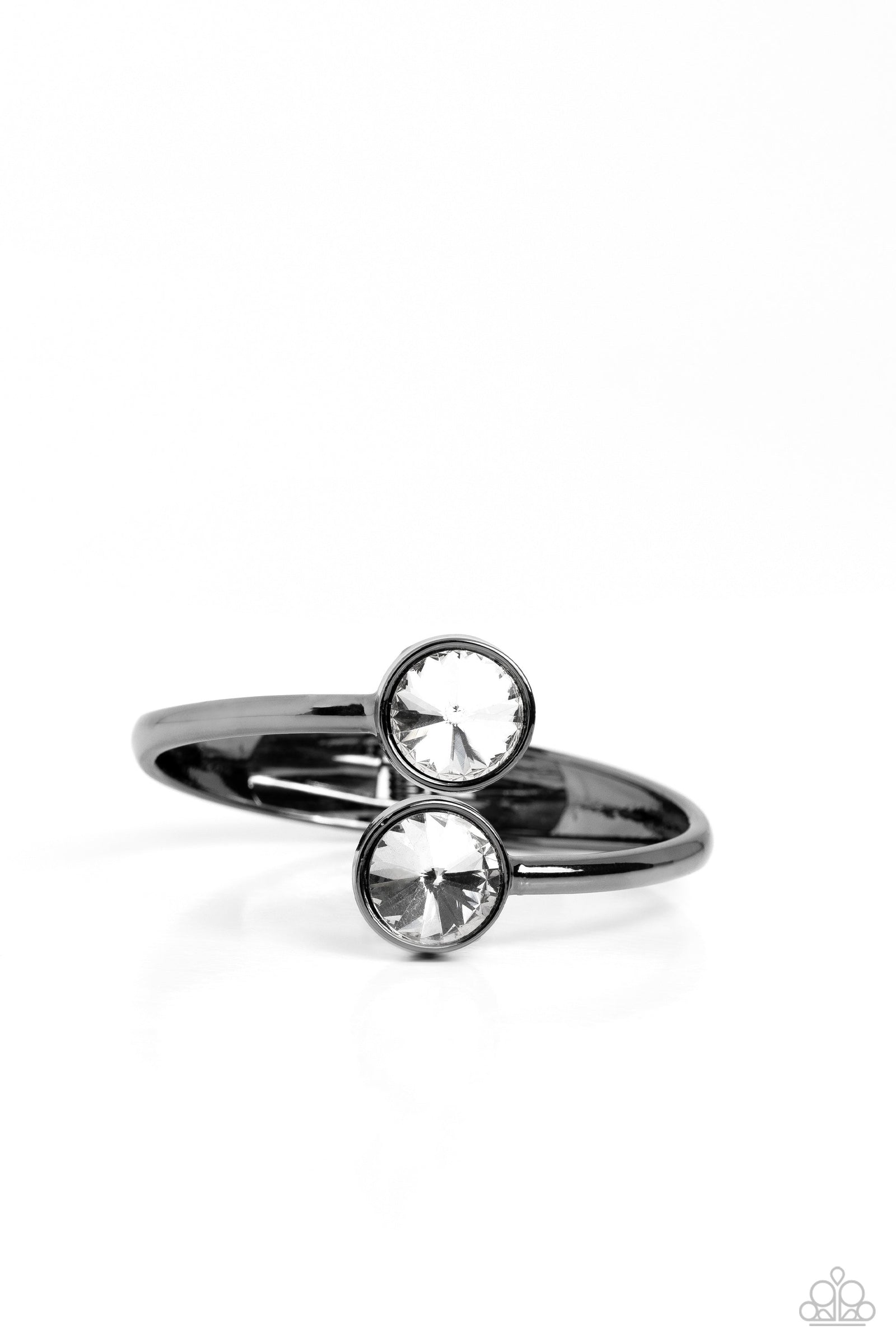 Daily Dazzle Gunmetal Black & White Rhinestone Bracelet - Paparazzi Accessories- lightbox - CarasShop.com - Paparazzi Jewelry by Cara Jewels