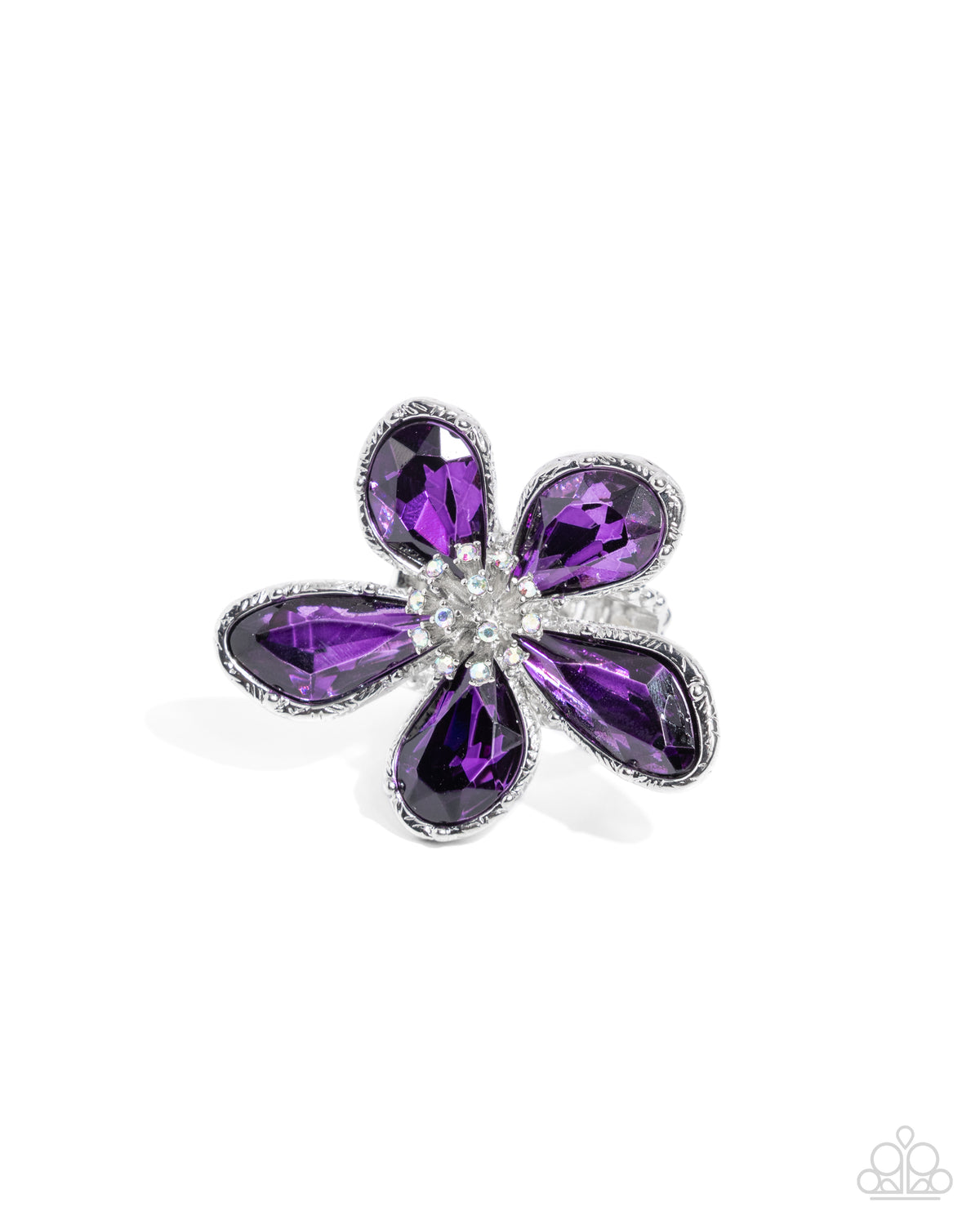 Daily Drama Purple Gem Floral Ring - Paparazzi Accessories- lightbox - CarasShop.com - Paparazzi Jewelry by Cara Jewels