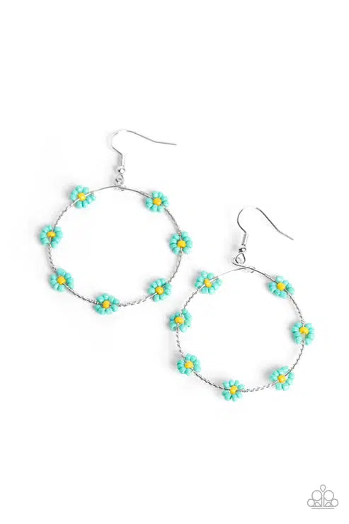 Dainty Daisies Blue Earrings - Paparazzi Accessories- lightbox - CarasShop.com - Paparazzi Jewelry by Cara Jewels