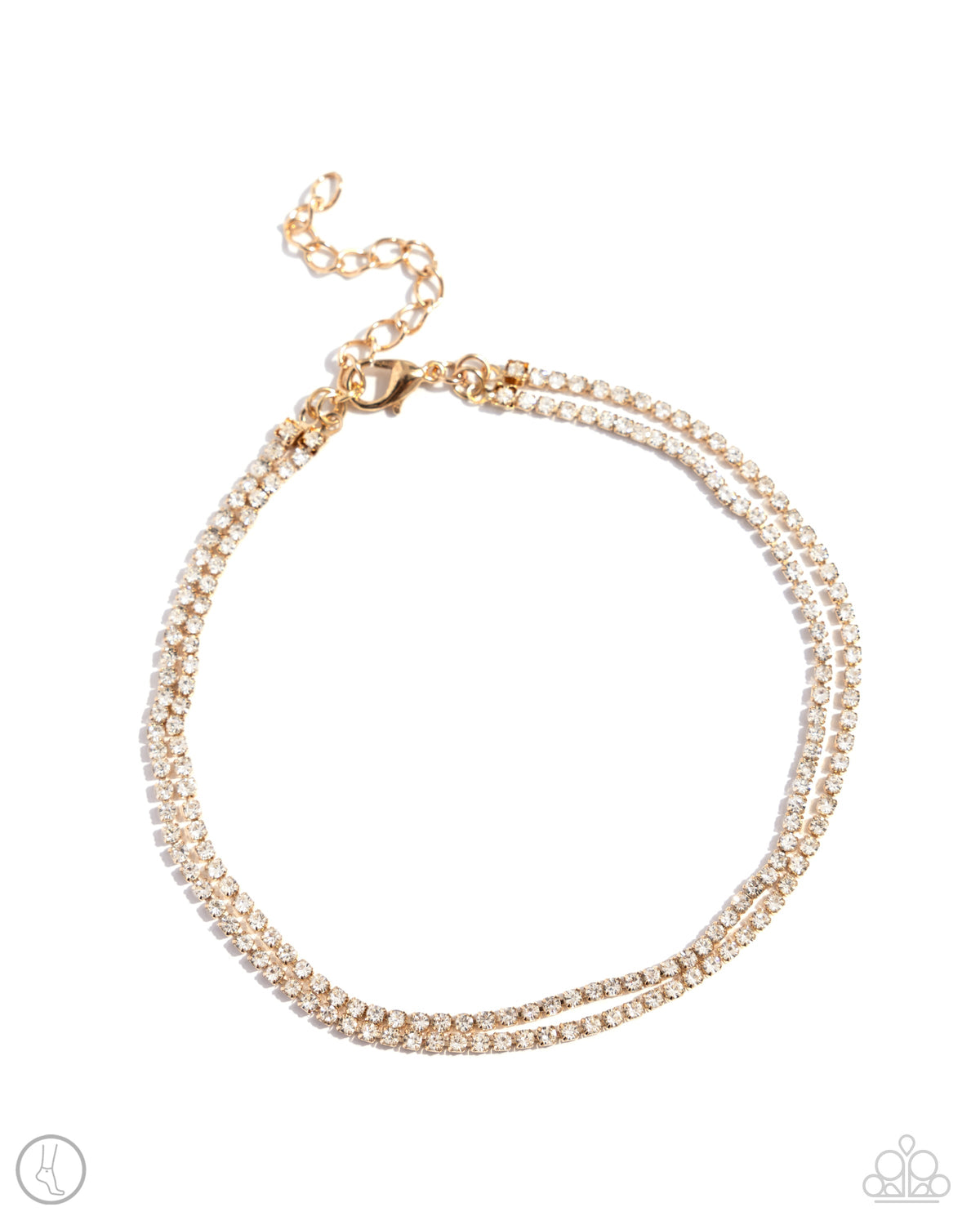 Dainty Declaration Gold & White Rhinestone Anklet - Paparazzi Accessories- lightbox - CarasShop.com - Paparazzi Jewelry by Cara Jewels