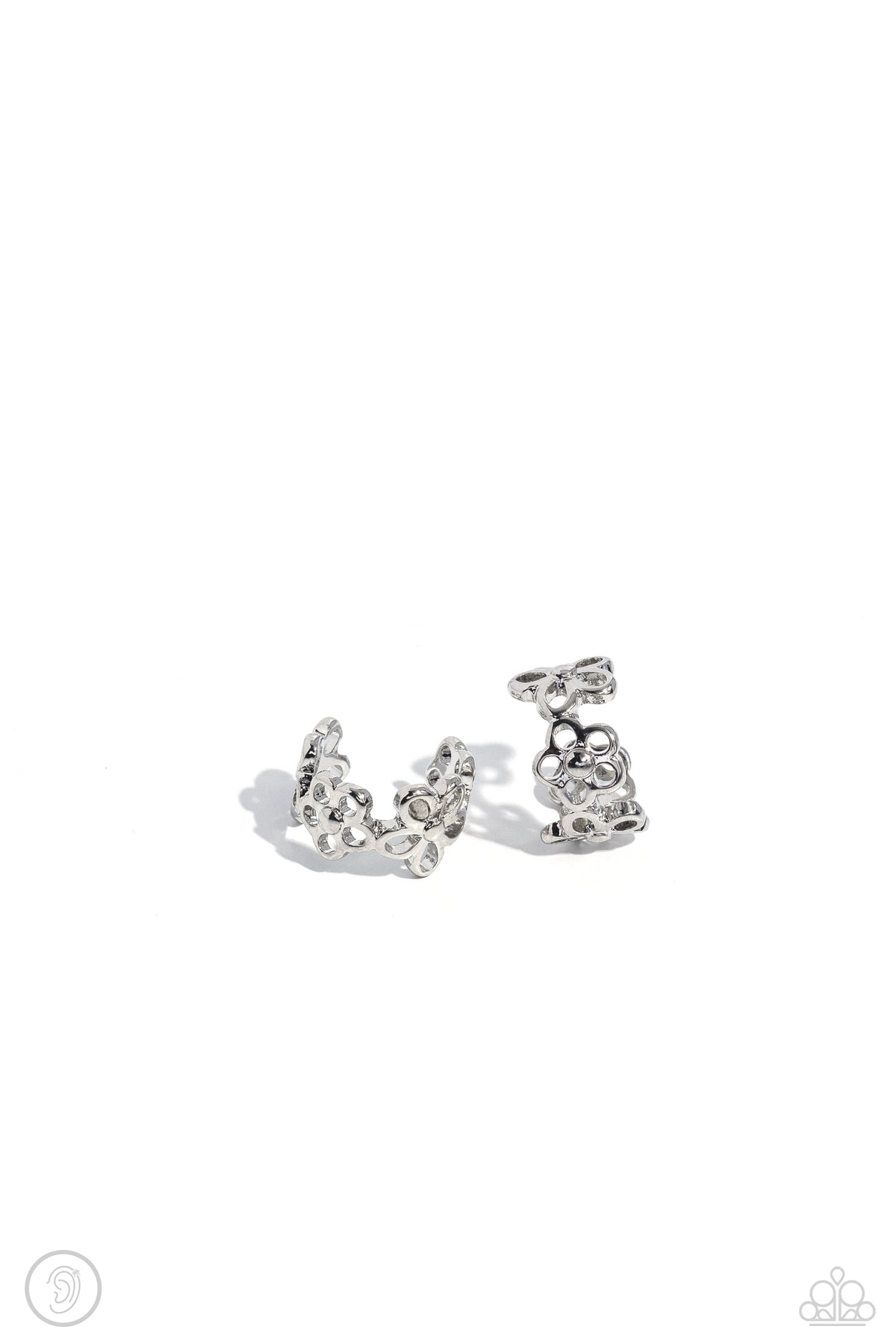 Daisy Debut Silver Cuff Earrings - Paparazzi Accessories- lightbox - CarasShop.com - Paparazzi Jewelry by Cara Jewels