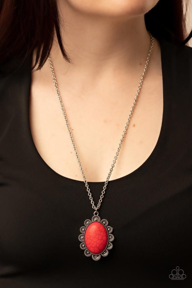 Daisy Dotted Deserts Red Necklace - Paparazzi Accessories- on model - CarasShop.com - Paparazzi Jewelry by Cara Jewels