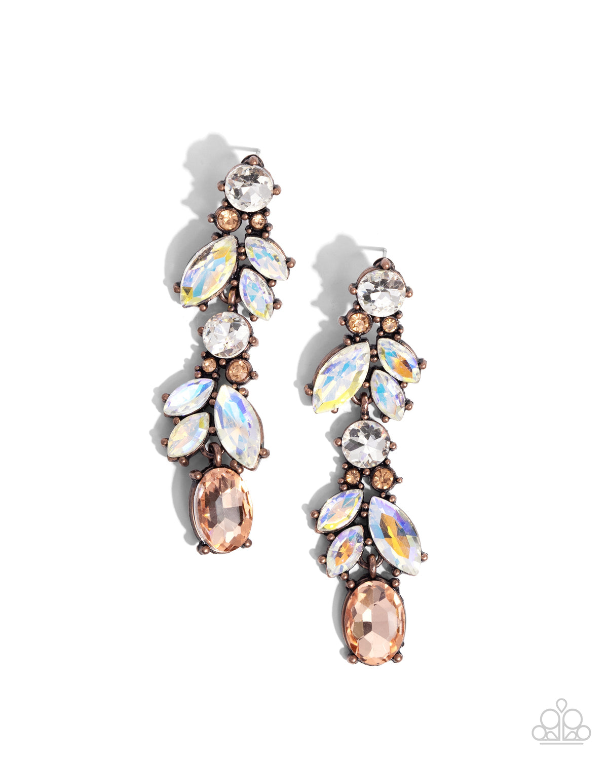 Dancing Debut Copper & White Gem Earrings - Paparazzi Accessories- lightbox - CarasShop.com - Paparazzi Jewelry by Cara Jewels
