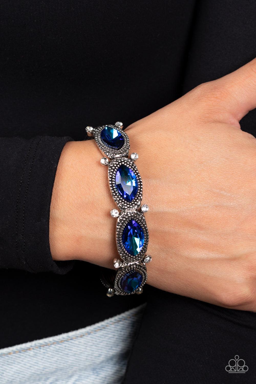 Dancing Diva Blue Rhinestone Bracelet - Paparazzi Accessories- on model - CarasShop.com - Paparazzi Jewelry by Cara Jewels