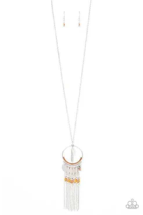 Dancing Dreamcatcher Orange Necklace - Paparazzi Accessories- lightbox - CarasShop.com - Paparazzi Jewelry by Cara Jewels
