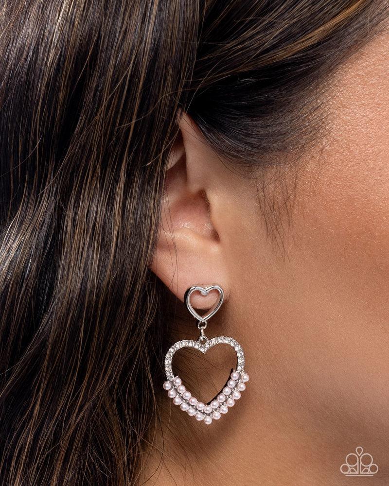 Dangling Damsel Pink Post Earrings - Paparazzi Accessories-on model - CarasShop.com - Paparazzi Jewelry by Cara Jewels
