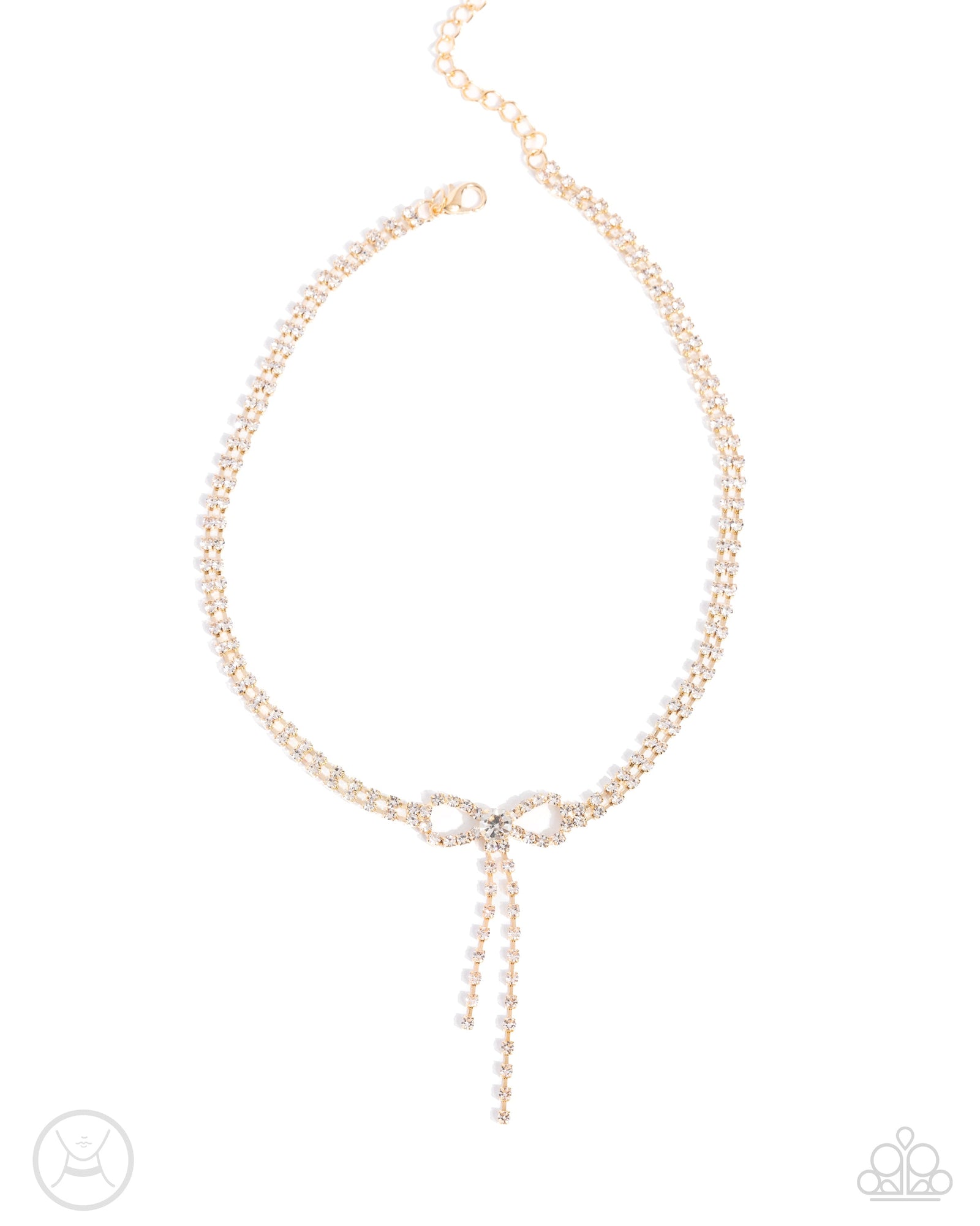 Dapper Delicacy & Dapper Delight Gold & White Rhinestone Necklace & Bracelet Set - Paparazzi Accessories- complete look - CarasShop.com - Paparazzi Jewelry by Cara Jewels