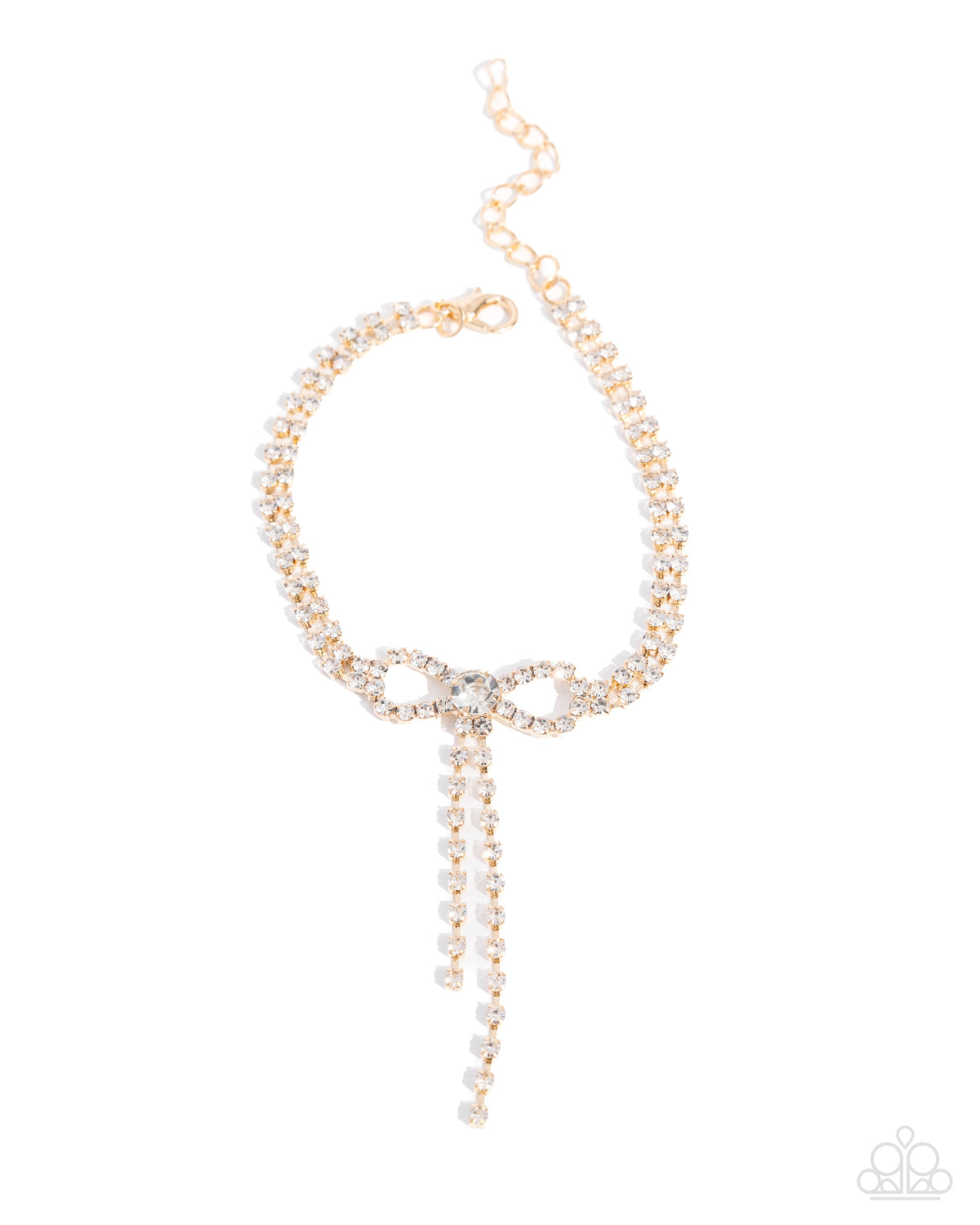 Dapper Delight Gold & White Rhinestone Bracelet - Paparazzi Accessories-lightbox - CarasShop.com - Paparazzi Jewelry by Cara Jewels