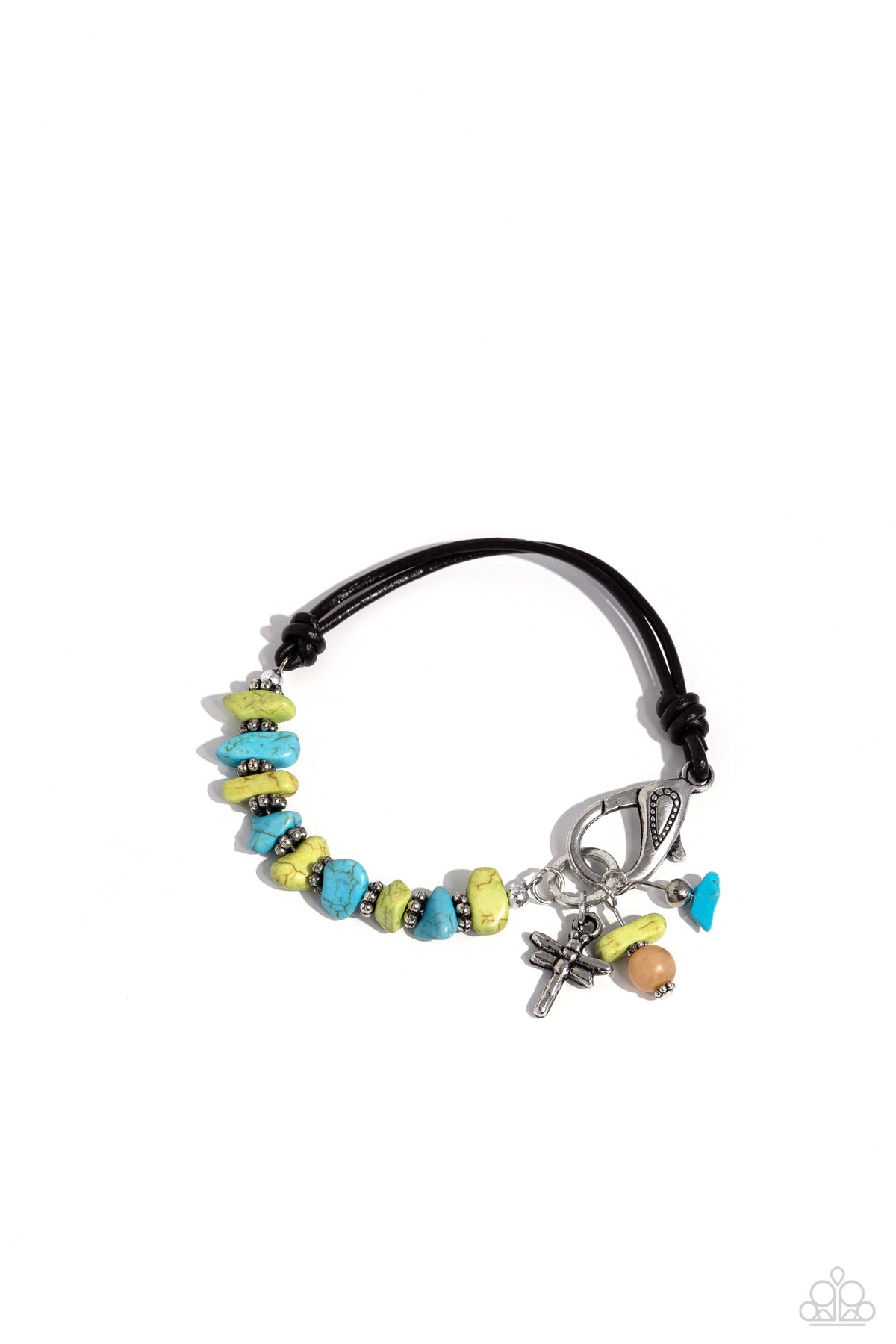Daring Dragonfly Green & Turquoise Stone Urban Bracelet - Paparazzi Accessories- lightbox - CarasShop.com - Paparazzi Jewelry by Cara Jewels