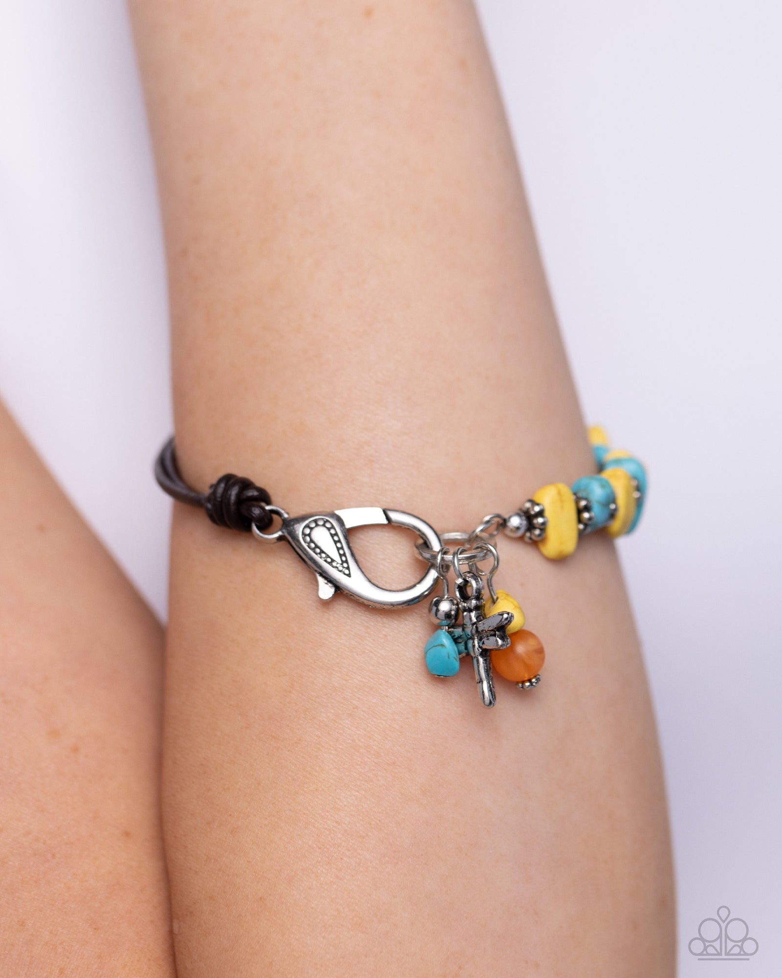 Daring Dragonfly Yellow Stone & Leather Urban Bracelet - Paparazzi Accessories- lightbox - CarasShop.com - Paparazzi Jewelry by Cara Jewels