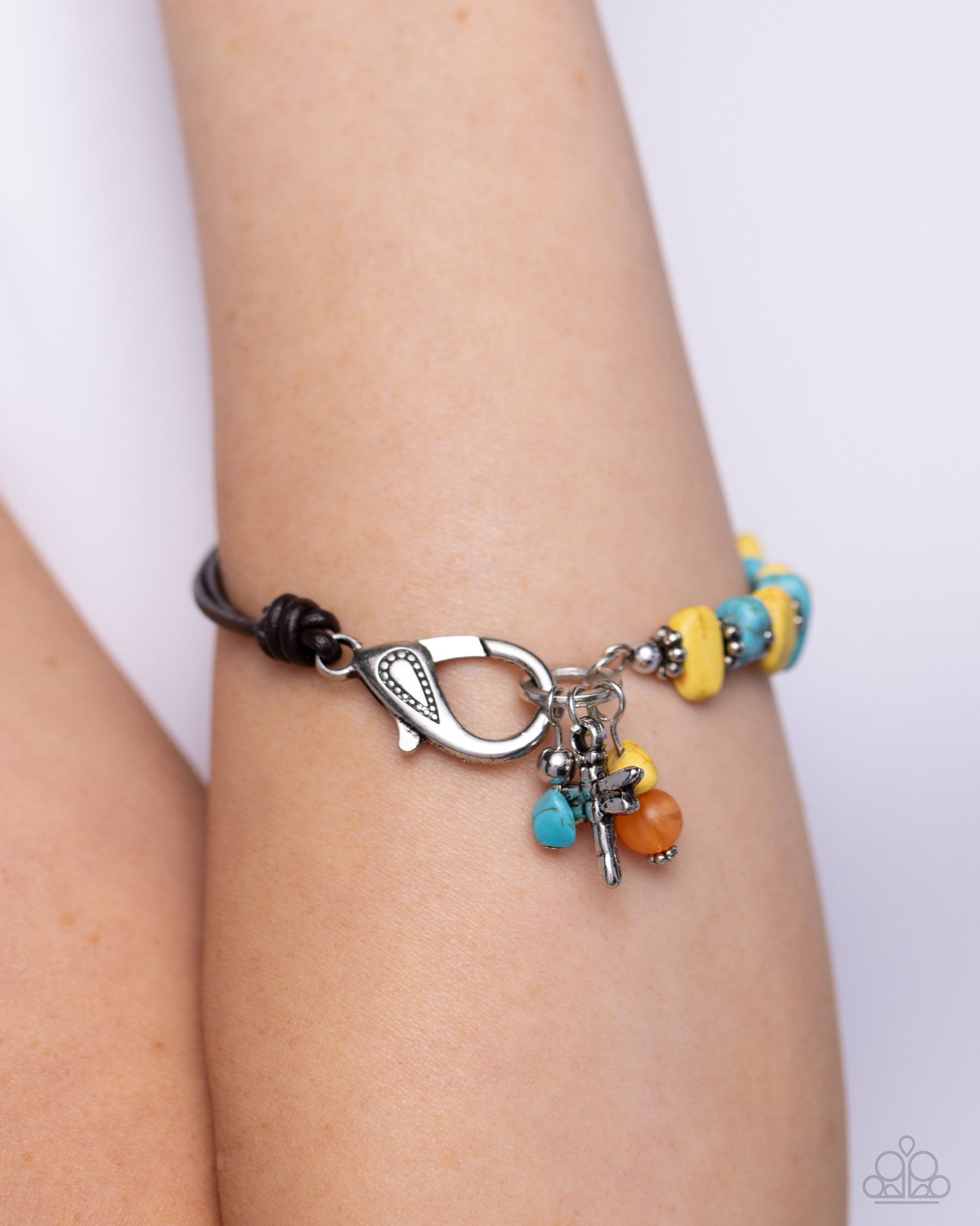 Daring Dragonfly Yellow Stone & Leather Urban Bracelet - Paparazzi Accessories- lightbox - CarasShop.com - Paparazzi Jewelry by Cara Jewels