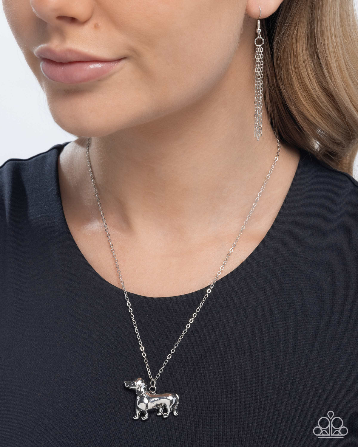 Darling Dachshund Silver Necklace - Paparazzi Accessories- on model - CarasShop.com - Paparazzi Jewelry by Cara Jewels