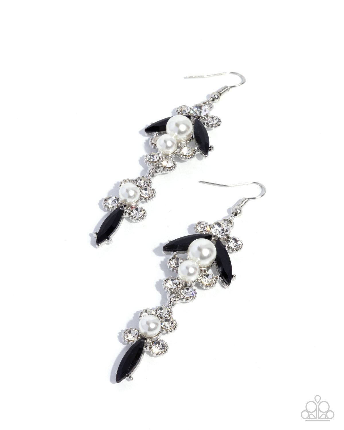 Darling Decadence Black Gem & White Rhinestone & Pearl Earrings - Paparazzi Accessories- lightbox - CarasShop.com - Paparazzi Jewelry by Cara Jewels