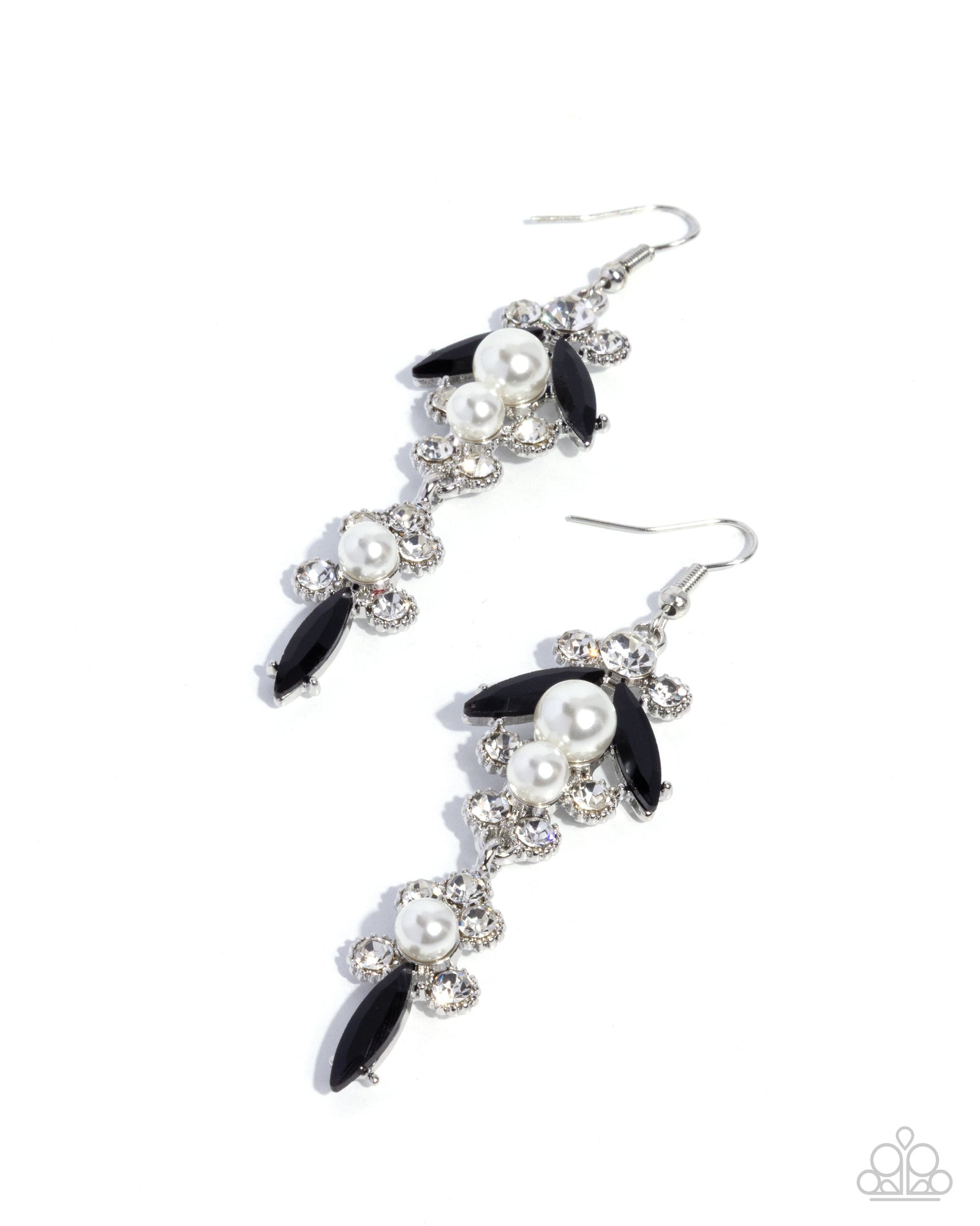 Darling Decadence Black Gem & White Rhinestone & Pearl Earrings - Paparazzi Accessories- lightbox - CarasShop.com - Paparazzi Jewelry by Cara Jewels