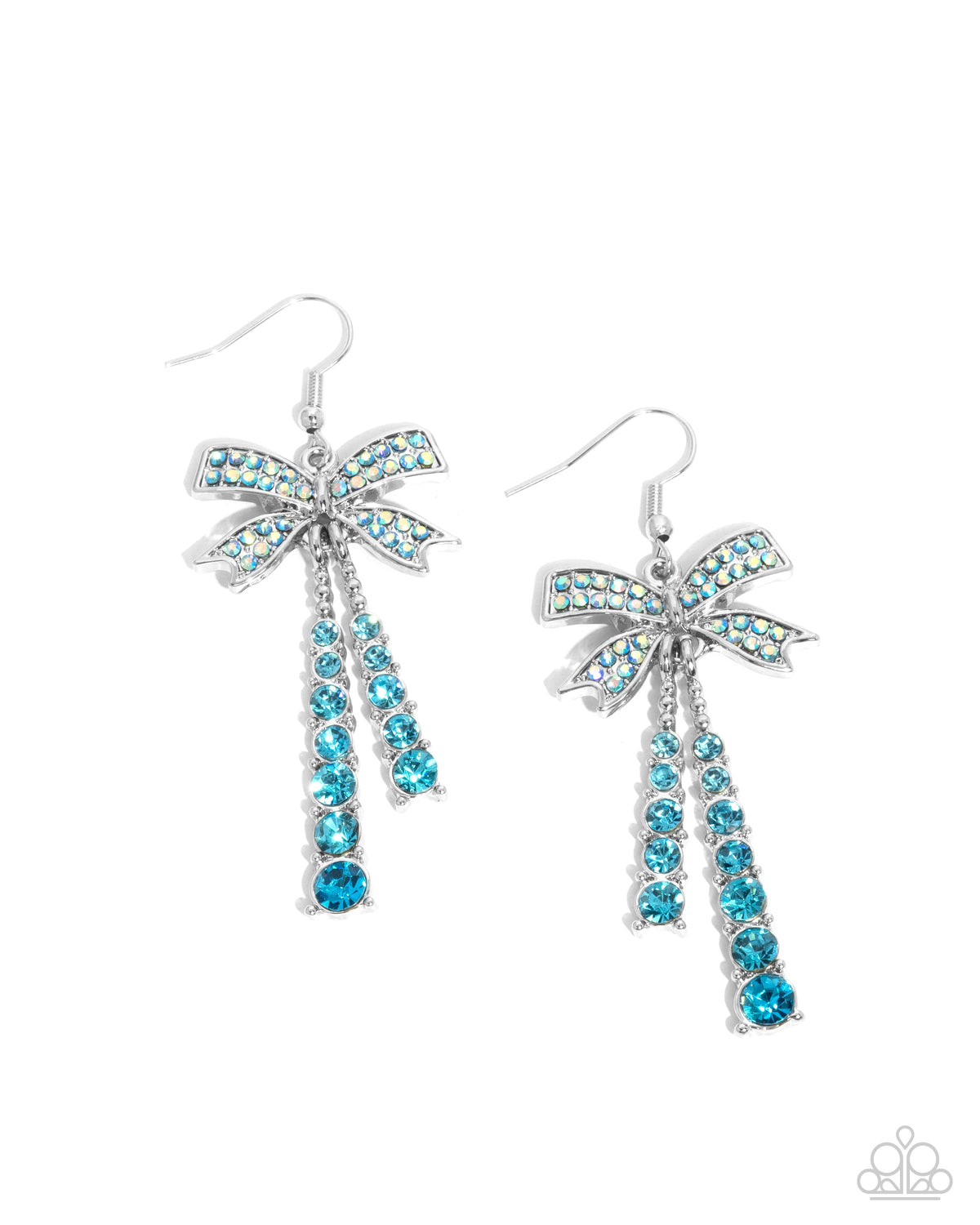 Date Night Decadence Blue Rhinestone Bow Earrings - Paparazzi Accessories- lightbox - CarasShop.com - Paparazzi Jewelry by Cara Jewels