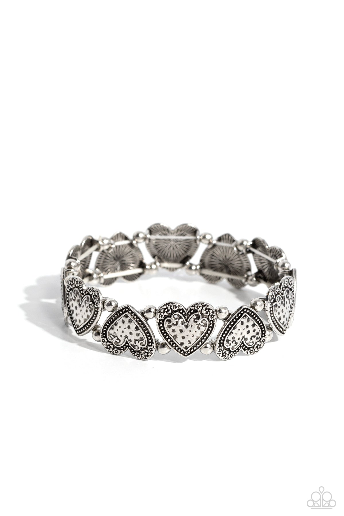 Date Night Deluxe Silver Heart Bracelet - Paparazzi Accessories- lightbox - CarasShop.com - Paparazzi Jewelry by Cara Jewels