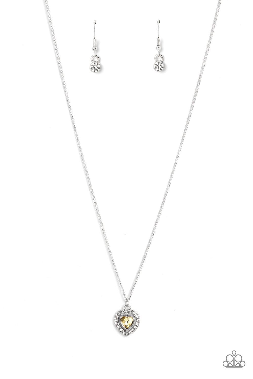 Day of Love Yellow Rhinestone Heart Necklace - Paparazzi Accessories- lightbox - CarasShop.com - Paparazzi Jewelry by Cara Jewels