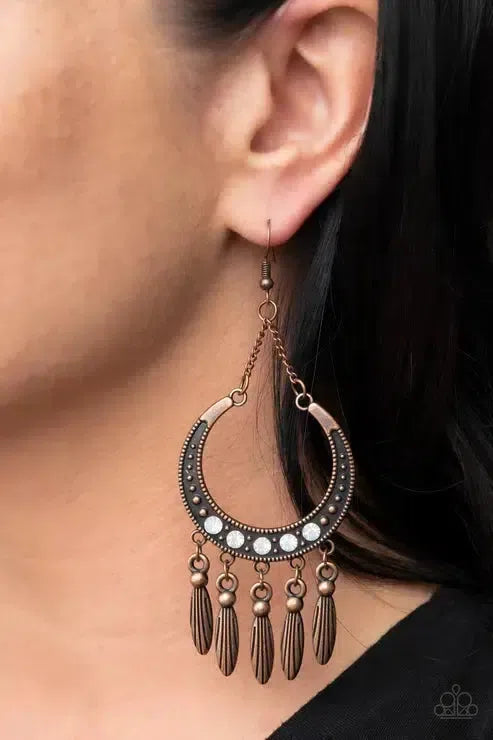 Day to DAYDREAM Copper Earrings - Paparazzi Accessories-on model - CarasShop.com - Paparazzi Jewelry by Cara Jewels