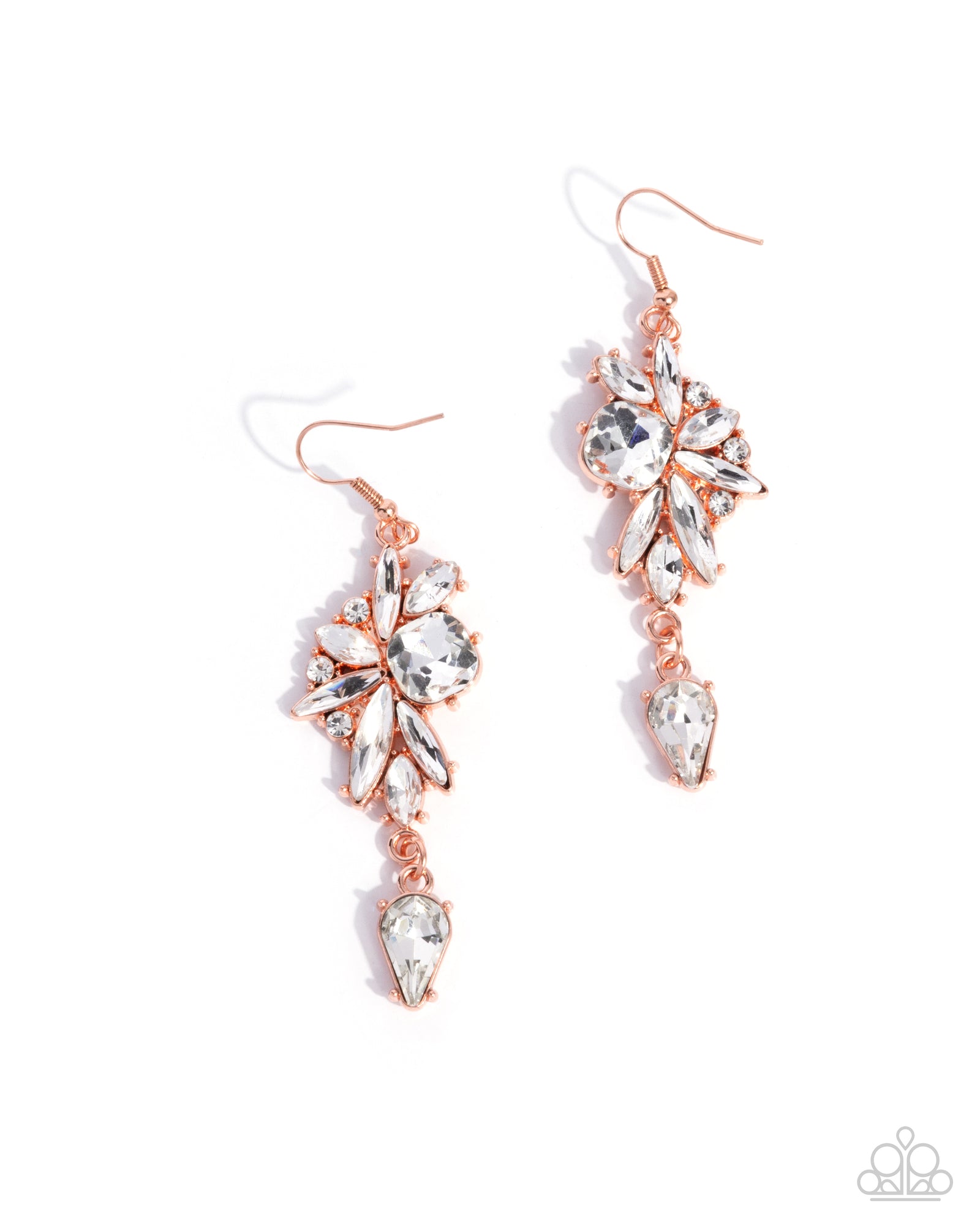 Dazzling Dance Copper & White Gem Earrings - Paparazzi Accessories- lightbox - CarasShop.com - Paparazzi Jewelry by Cara Jewels