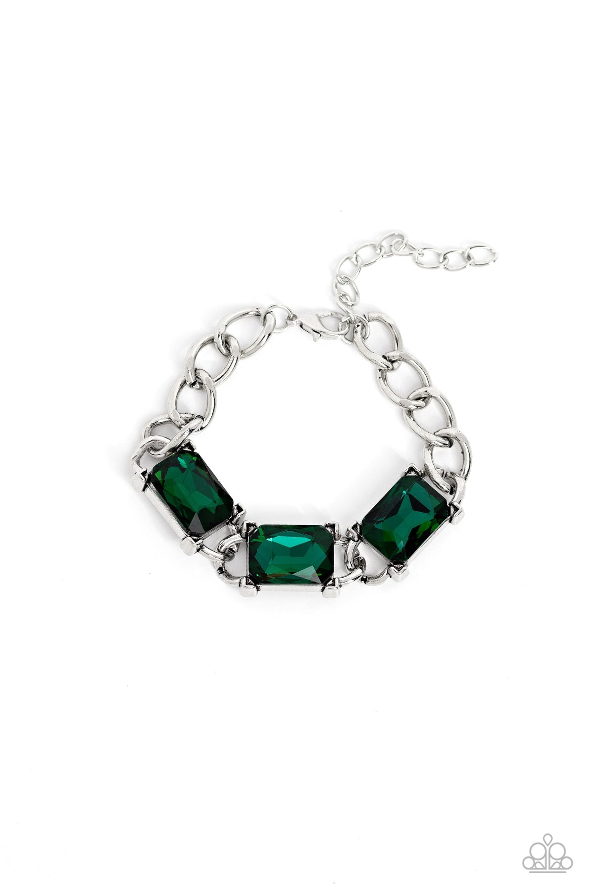 Dazzling Debut Green Rhinestone Bracelet - Paparazzi Accessories- lightbox - CarasShop.com - Paparazzi Jewelry by Cara Jewels