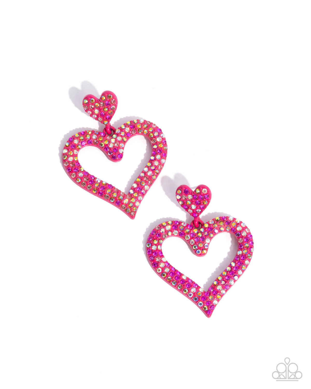 Dazzling Deed Pink Iridescent Rhinestone Heart Earrings - Paparazzi Accessories- lightbox - CarasShop.com - Paparazzi Jewelry by Cara Jewels