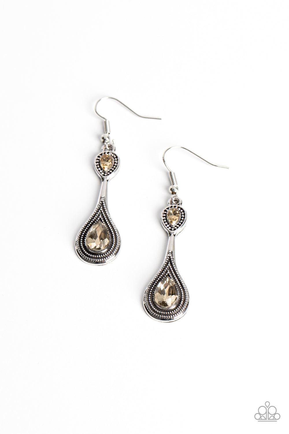 Dazzling Droplets Brown Rhinestone Earrings - Paparazzi Accessories- lightbox - CarasShop.com - Paparazzi Jewelry by Cara Jewels