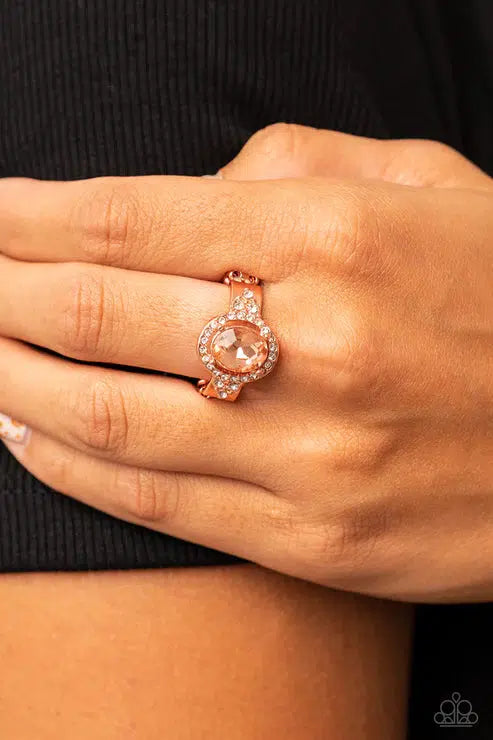 Dazzling I Do's Copper Ring - Paparazzi Accessories- on model - CarasShop.com - Paparazzi Jewelry by Cara Jewels