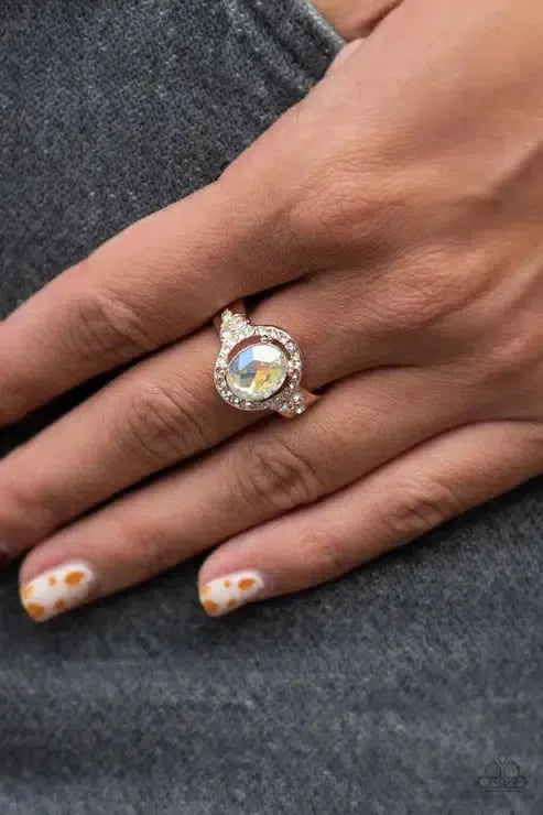 Dazzling I Do's Rose Gold Ring - Paparazzi Accessories- on model - CarasShop.com - Paparazzi Jewelry by Cara Jewels